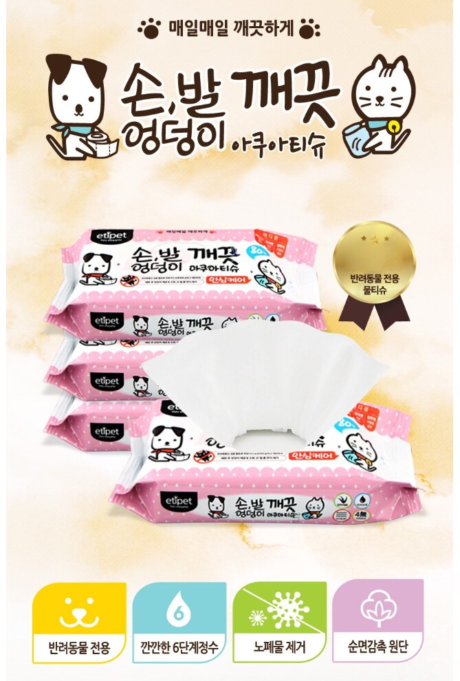 Korean Aqua Pet Wipes (80×4 packs)
